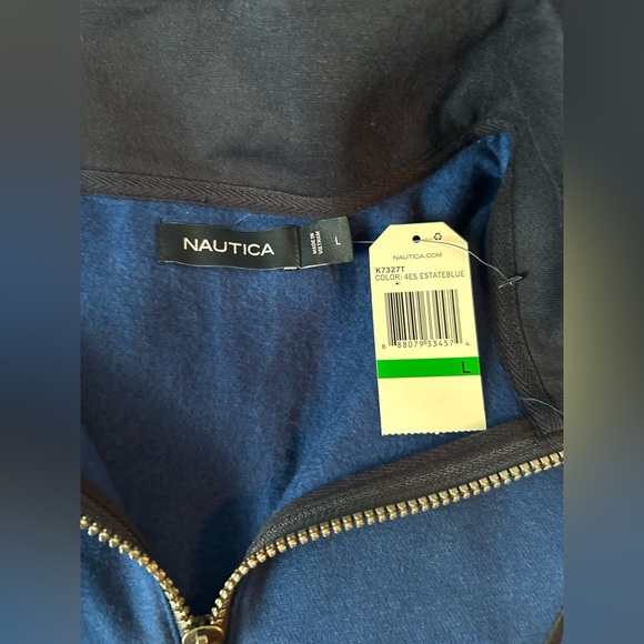 NWT Nautica Navy Pullover Sweatshirt With Zipper Men’s Large - Picture 6 of 12
